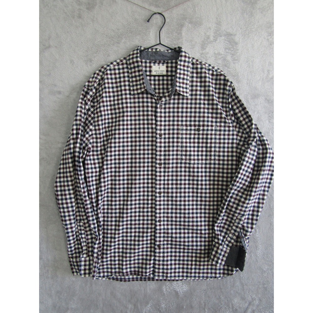 Mutual Weave Mens Long‎ Sleeve Button Up Shirt XXL Gingham Check Casual Work